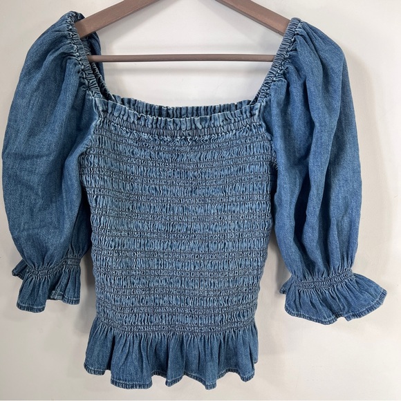 GAP Tops - GAP Blue Smocked Blouse with Ruffle Details
